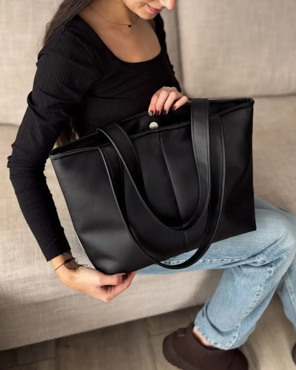 Torebka Shopper AURA Black 1 Czarna torebka shopper