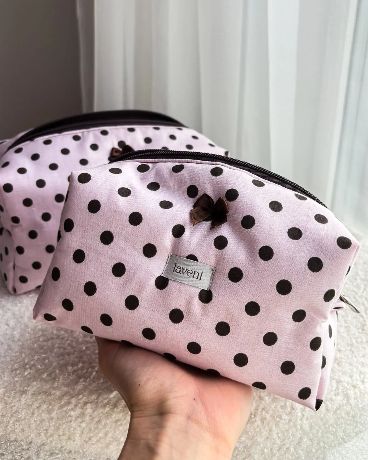 Zestaw Kosmetyczek Polka Dots Choco Pink 3 kosmetyczka w kropeczki